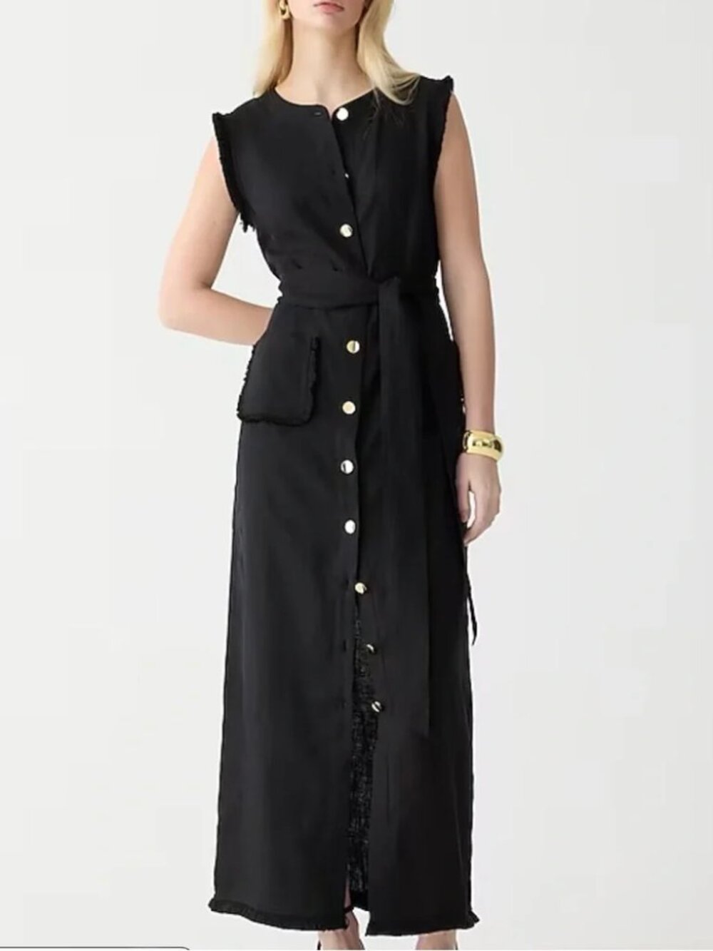 J. Crew Raw Hem Maxi Linen Shirt Dress in Black Size XL